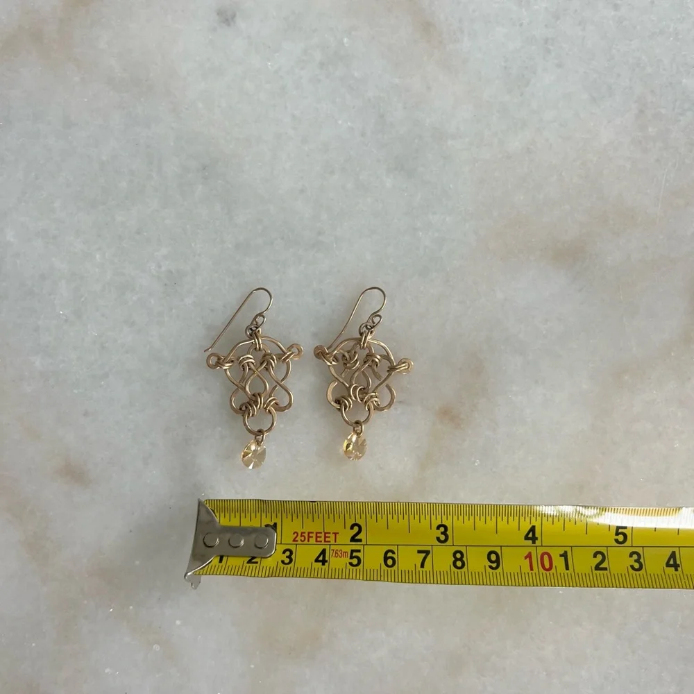 Celtic Knot Gold Gem Traditional Medieval Style Drop Earrings